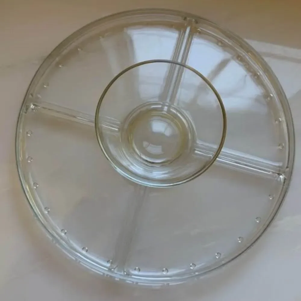 Vintage Luigi Bormioli Gallerie 4 in 1 Glass Cake Stand Lid Chip Dip tray bowl